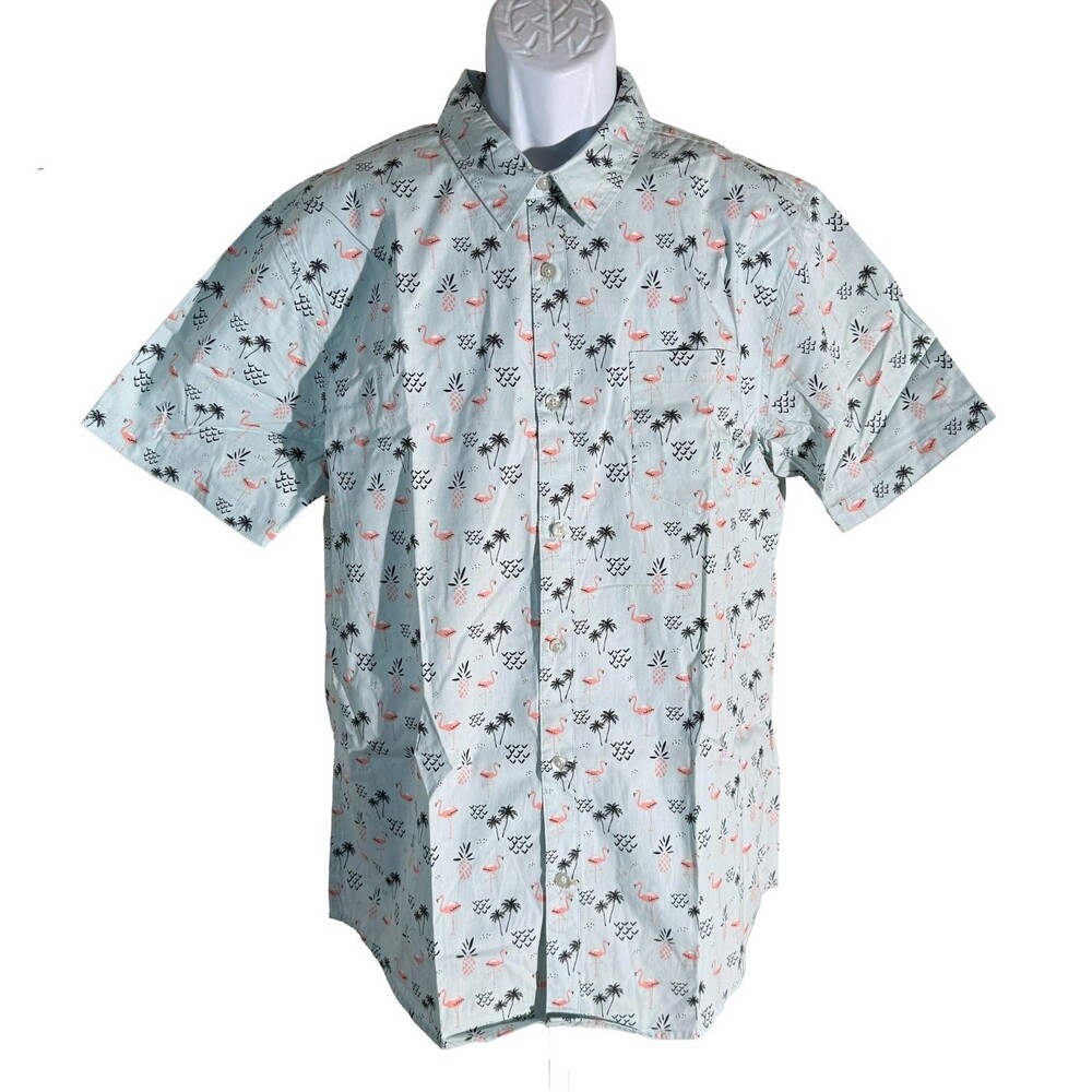 RETROFIT BRAND Men's Short Sleeve Button Down Flamingo Shirt Blue XL SEE MEASURM
